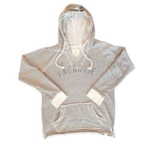 Lacrosse Hooded Sweatshirt / Hoodie Womens Sz Medium White With Gray Stripes GUC